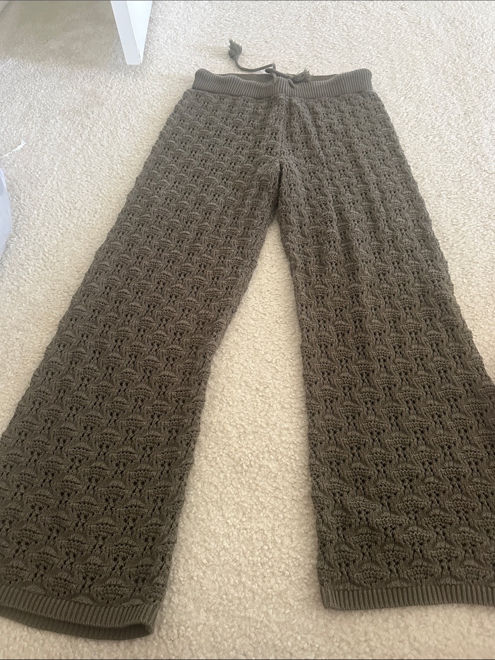 aerie Olive Crochet Knit Wide-Leg Pants